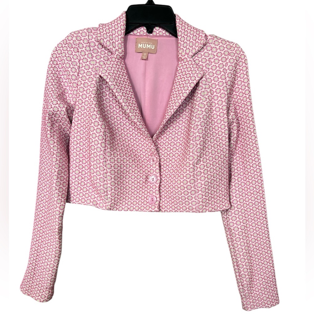 Show Me Your Mumu Waldorf Daisy Cropped Jacket Floral Embroidered Pink V Neck S